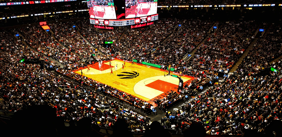 NBA basketball arena packed with fans on game night