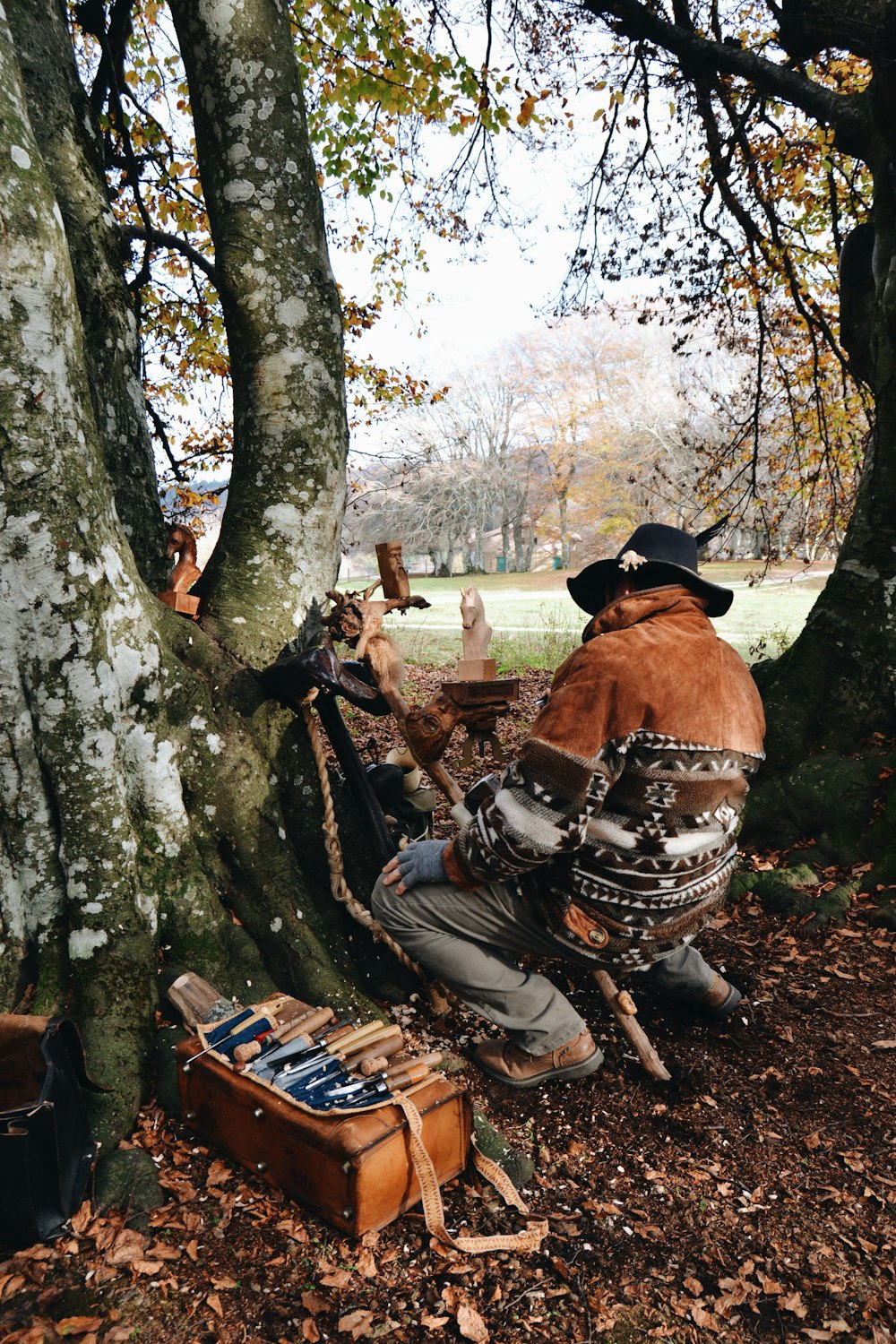 homme assis sous l’arbre pendant la journée