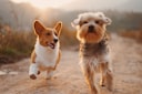 Dogs running in park