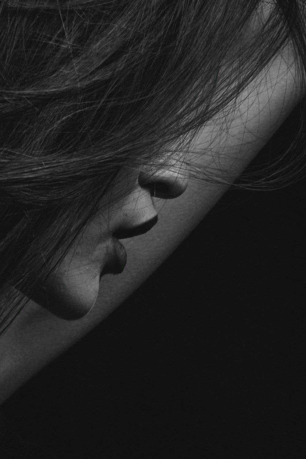 grayscale photography of woman