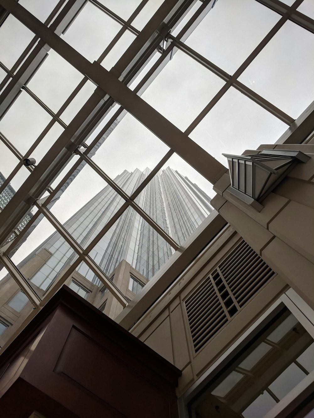 low-angle photography on building interior