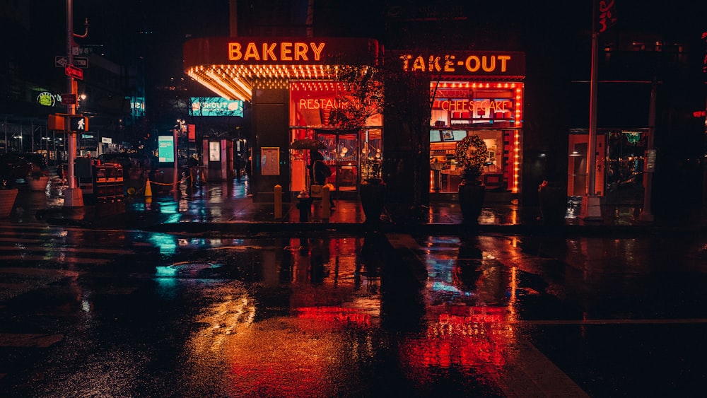 Bakery signage at night