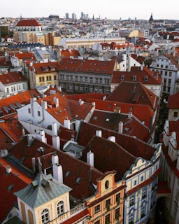 An aerial view of San Francisco rooftops highlighting diverse architectural styles.