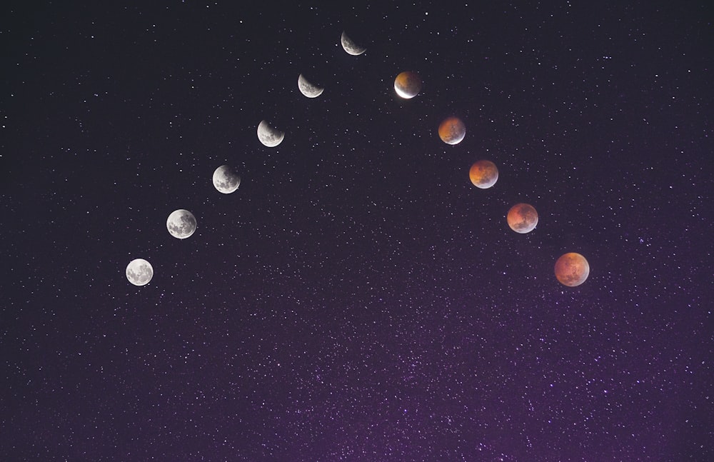 time lapse photography of assorted moon illustration