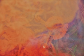 A colorful and abstract visualization characterized by swirling patterns of orange, yellow, purple, and green. The shapes and colors blend seamlessly, creating a dynamic and fluid appearance.