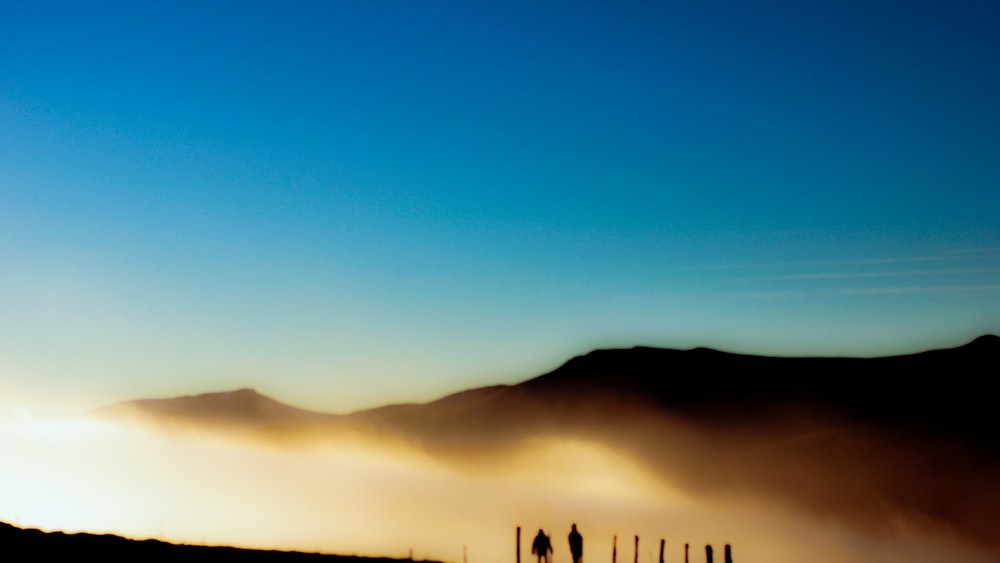 silhouette of people under blue sky during golden hour