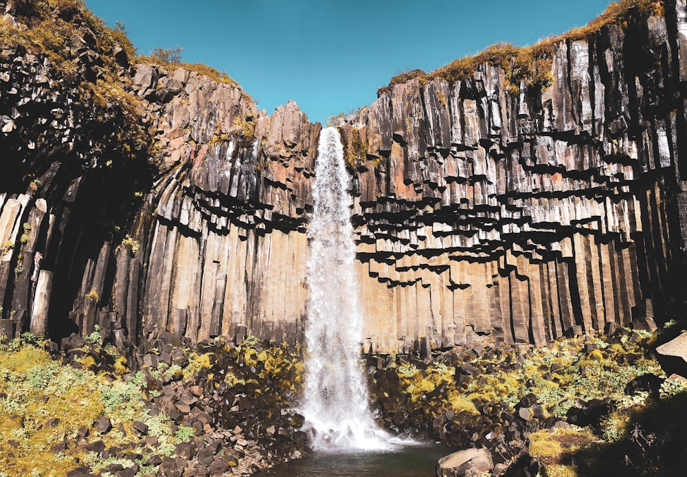 waterfalls under clear blue sky