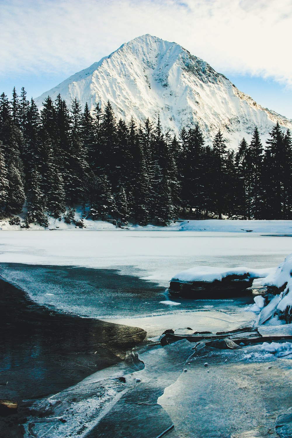 mountain covered by snow