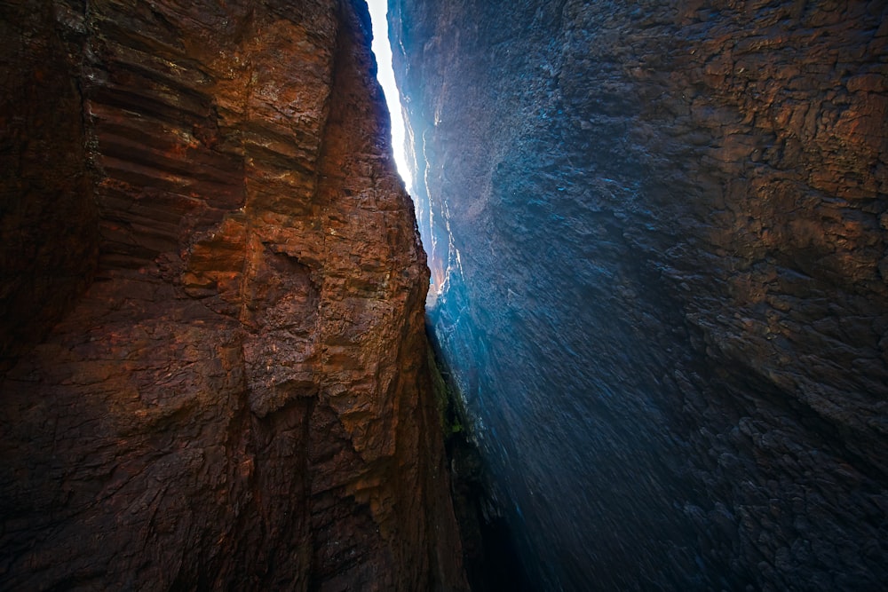 a narrow passage between two large rocks