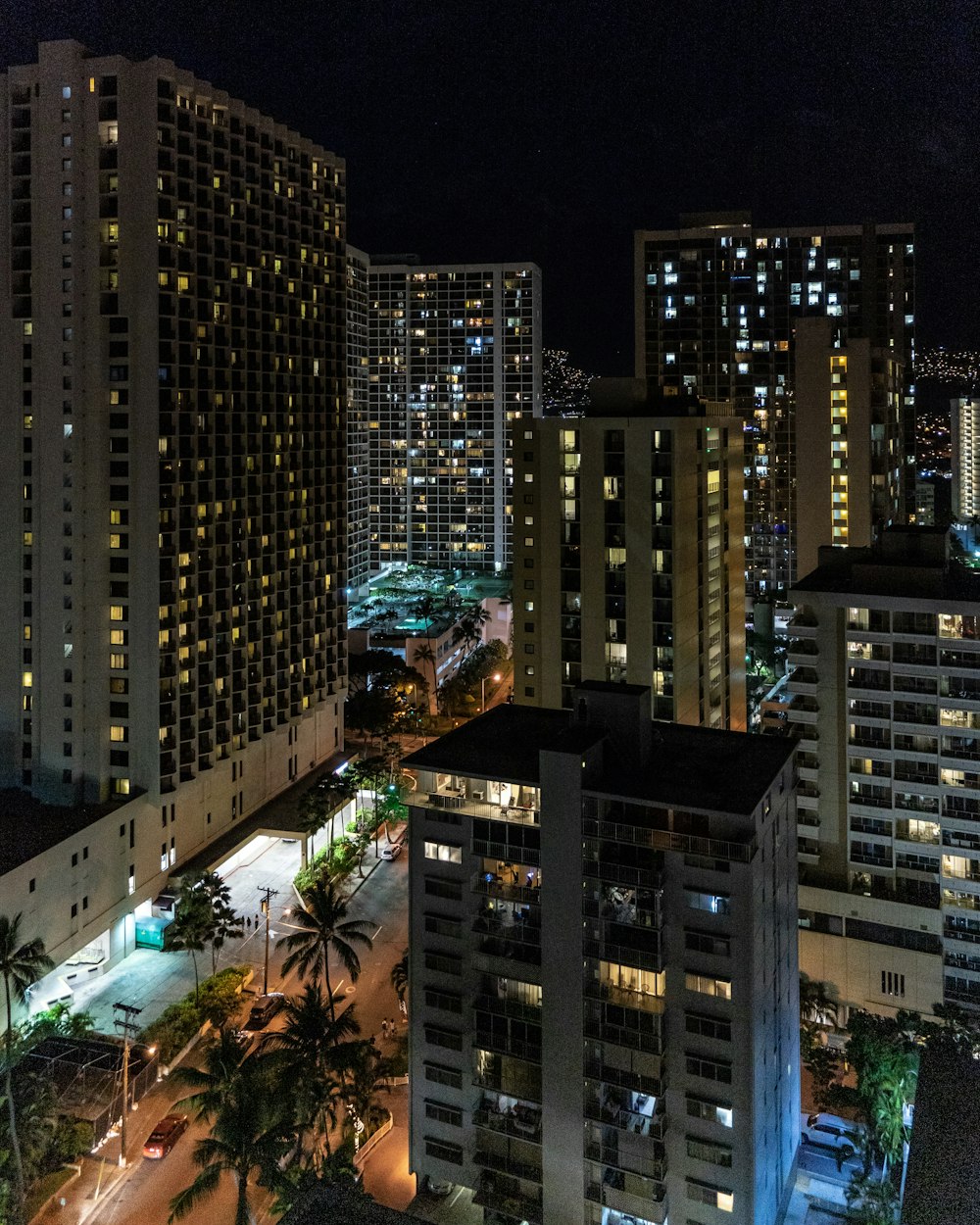 turned on lights on city buildings on nighttime