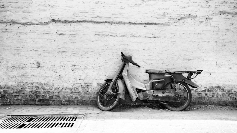 grayscale photo of underbone motorcycle