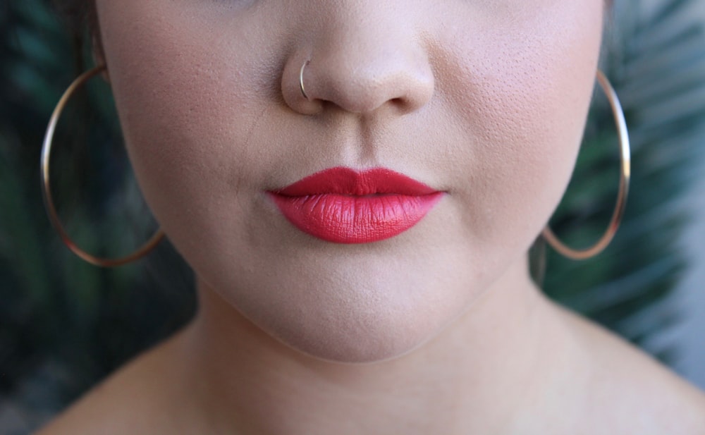 woman wearing red lipstick