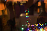 Whimsical playroom background softly blurred with colorful lights and toys.