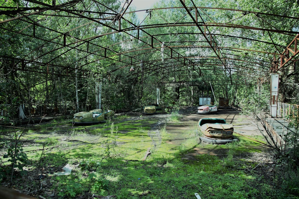 abandoned cars inside building