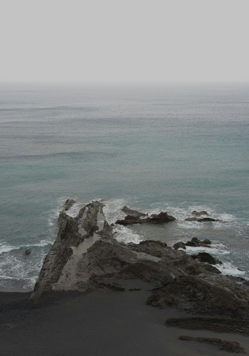 aerial photography of seashore under white sky