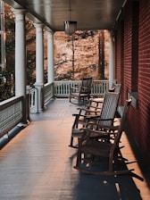 empty rocking chairs by porch