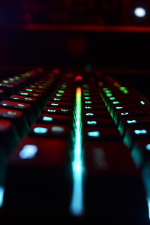 Close-up of a mechanical keyboard with neon lighting