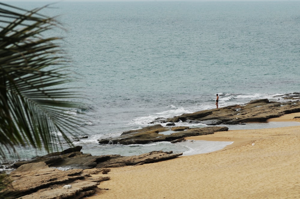 man standing on rocky shore during daytime