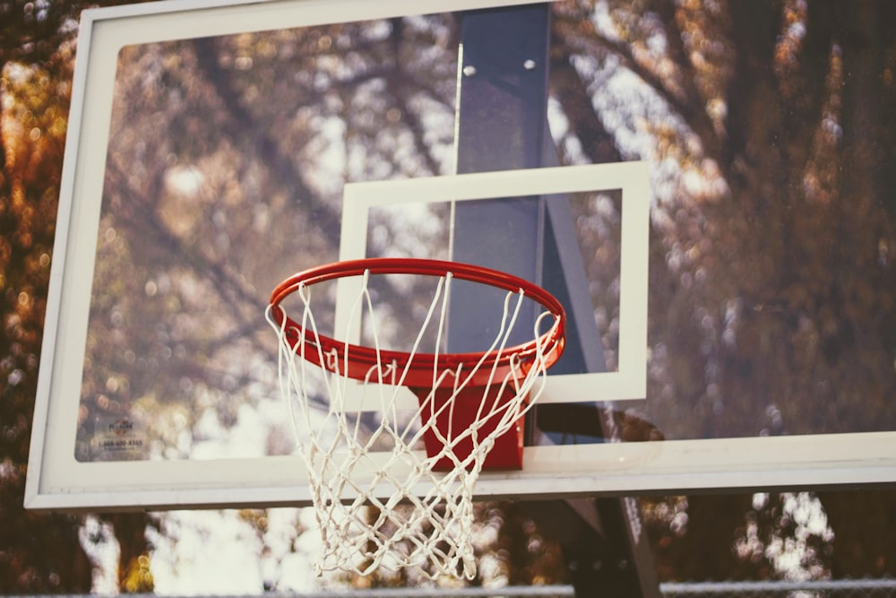 white and red basketball hoop on focus photo