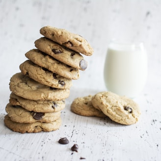 stack of cookies and glass of milk