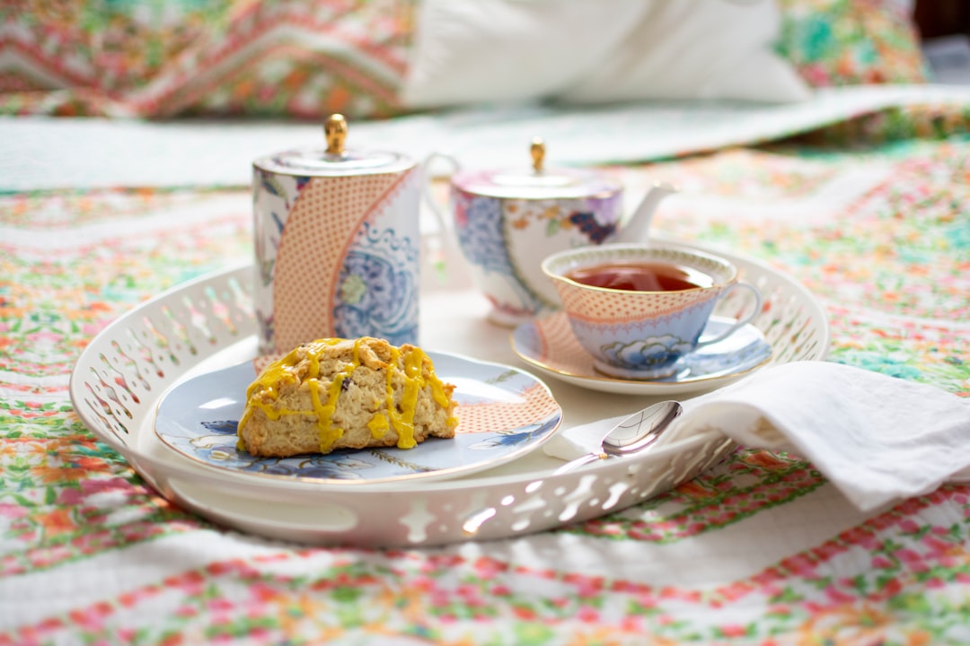 cup of tea and bread with dressing