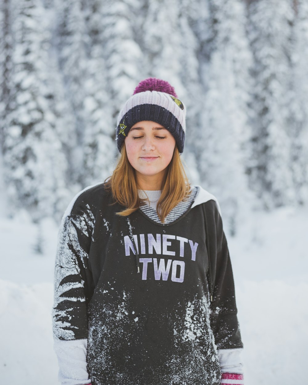 woman surrounded by snow