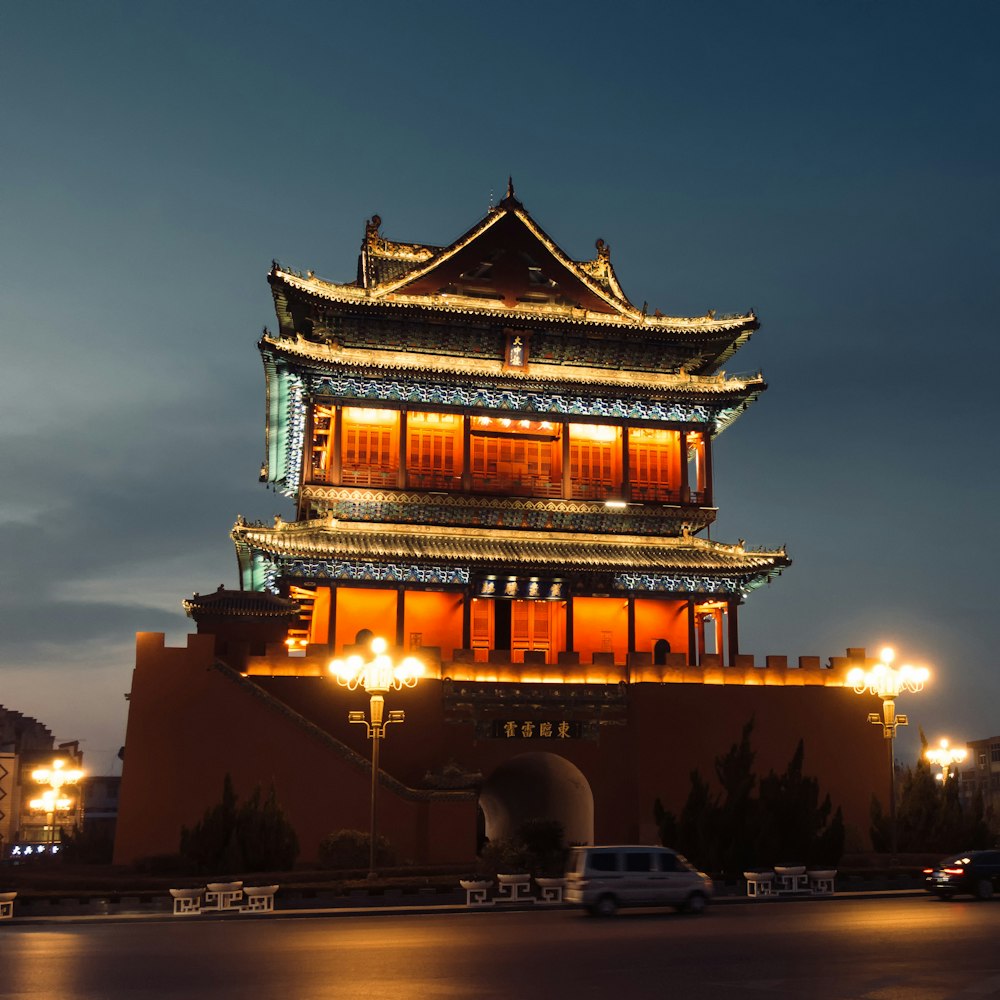 lighted temple during night time