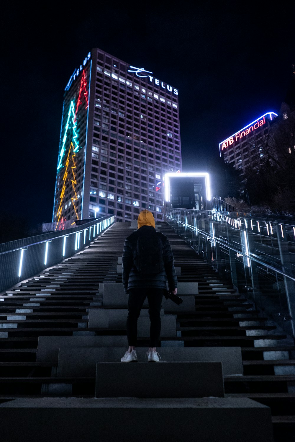 man standing on staircase