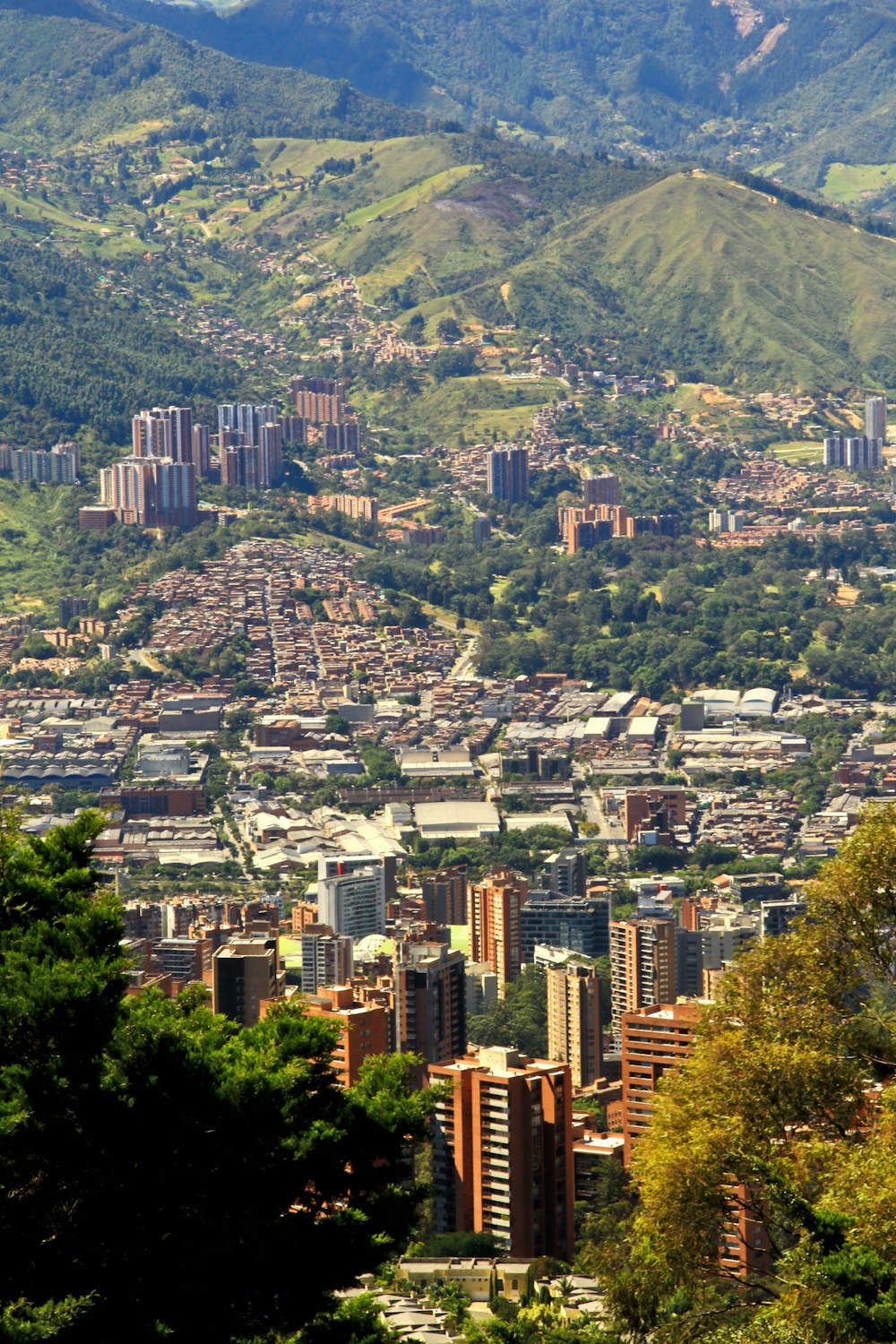 city with high-rise buildings near mountain view