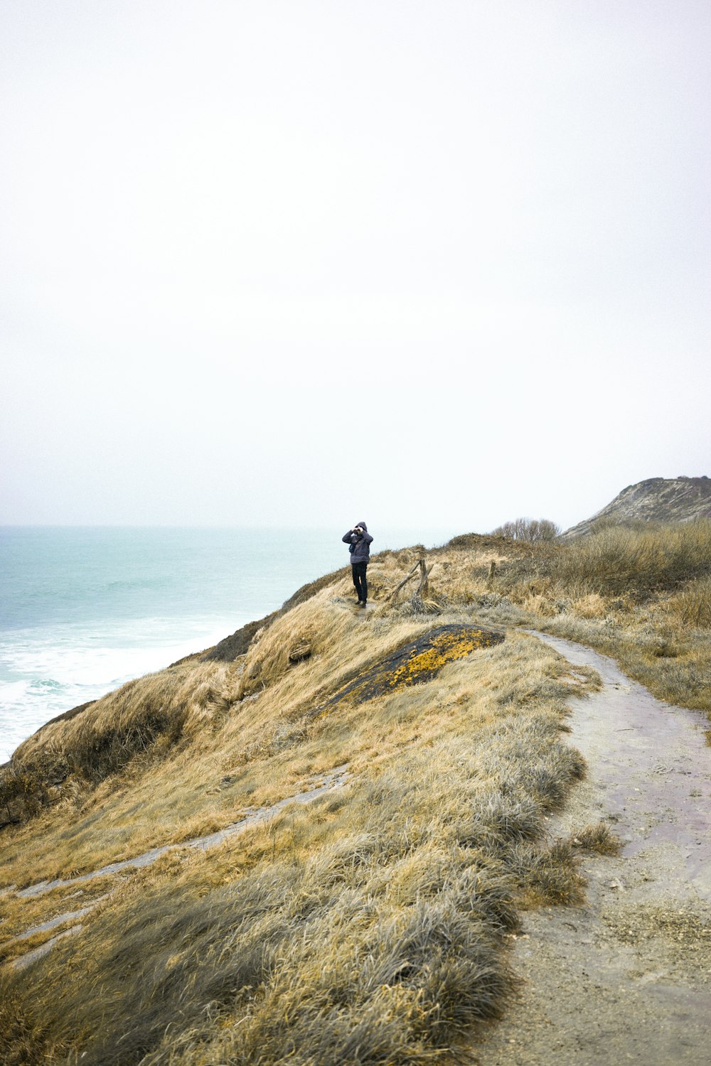 person standing on mountain