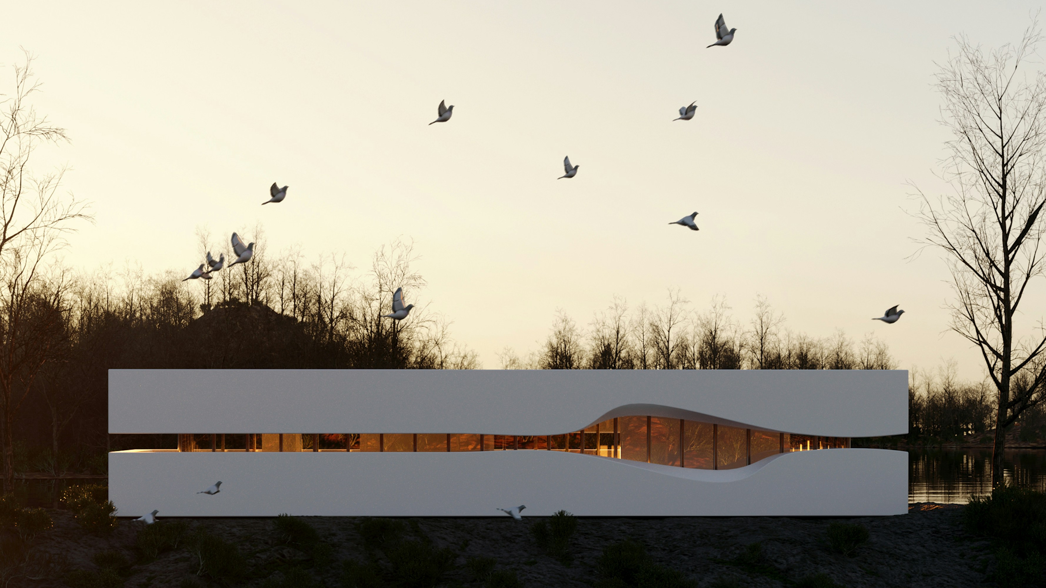white concrete structure beside trees