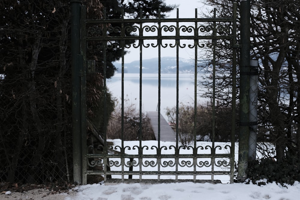 brown dock near black metal gate during daytime