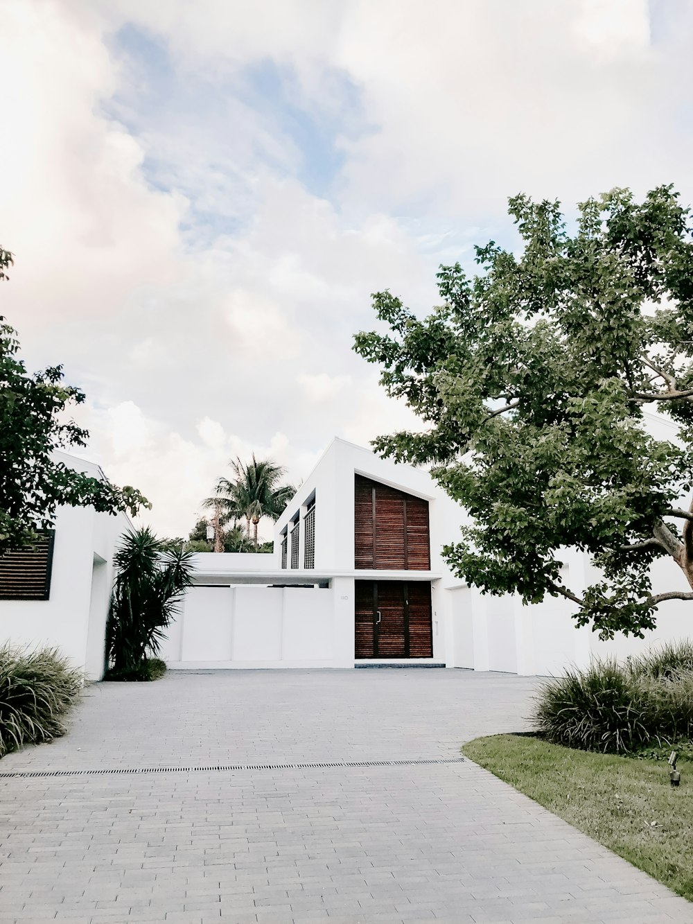 Casa de concreto branco cercada de árvores