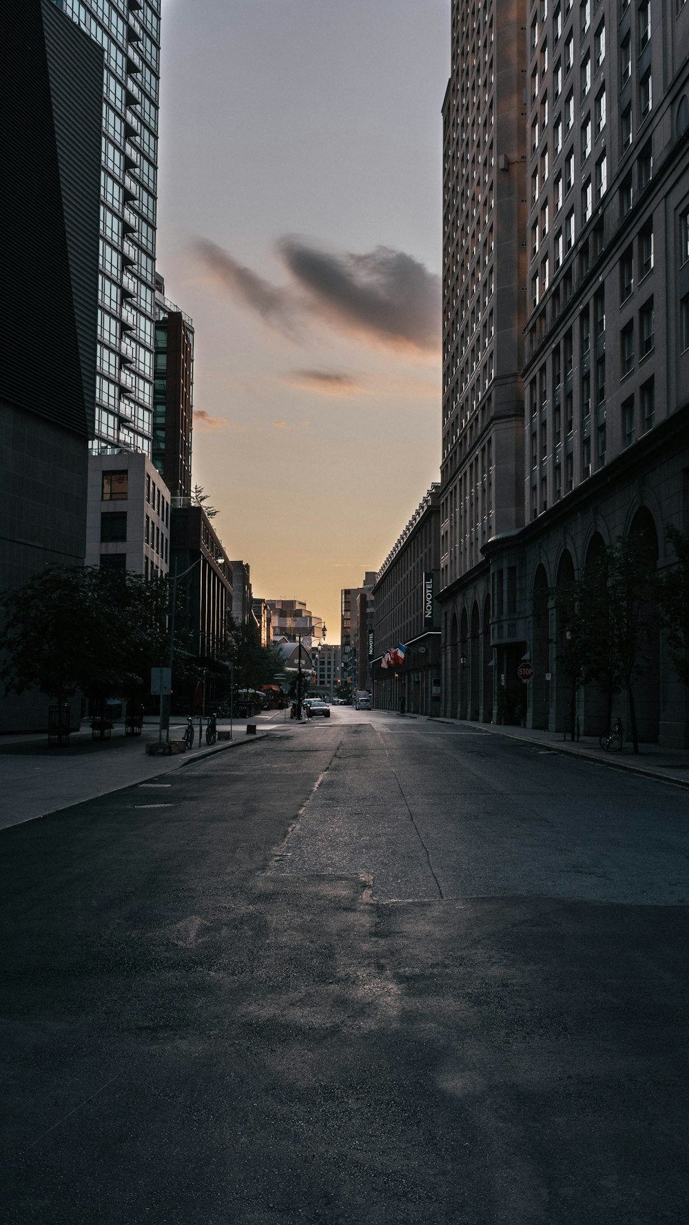 empty street in between high-rise buildings