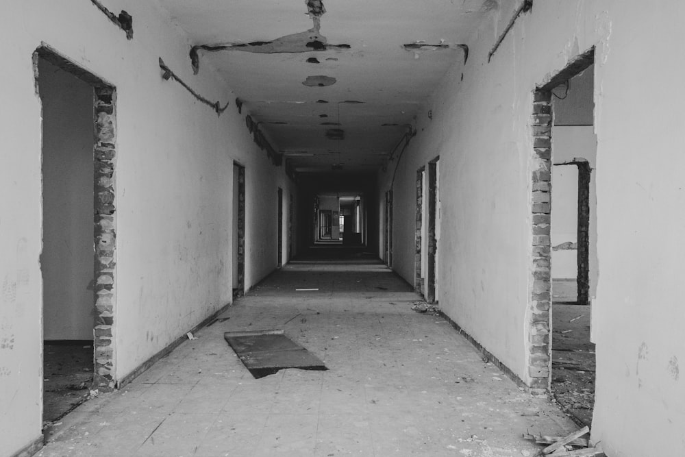 grayscale photo of building interior