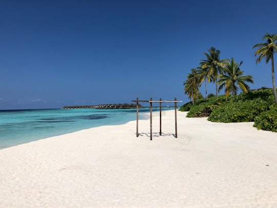 white sand beach during daytime in Lhaviyani Atoll Maldives