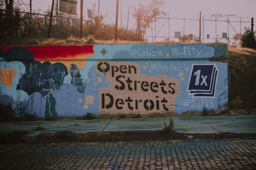 A mural of Detroit neighborhoods with pins marking where community projects are underway.