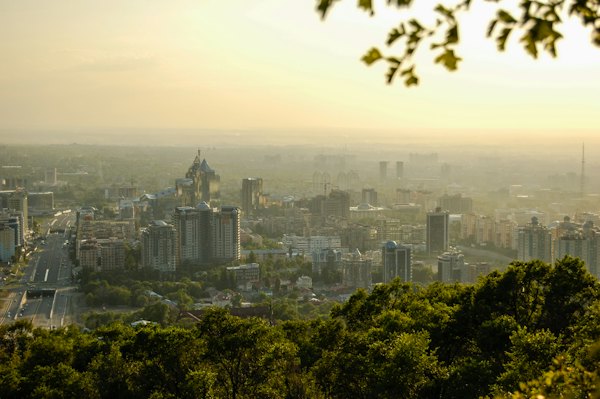 High rise buildings beside green trees during daytime — Almaty, Kazakhstan