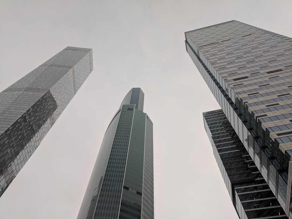 four gray high-rise buildings