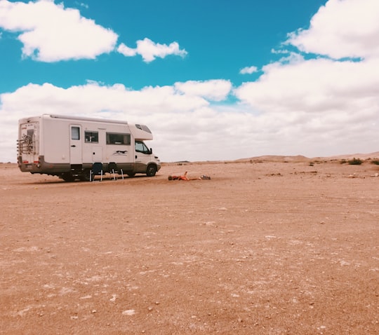 white RV parks on desert area under blue sky in Tres Arroyos Partido Argentina