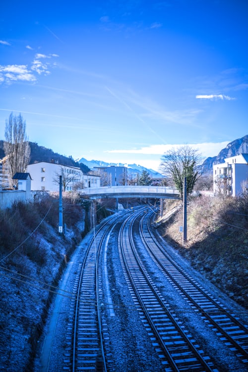 blue aesthetic photo railway track