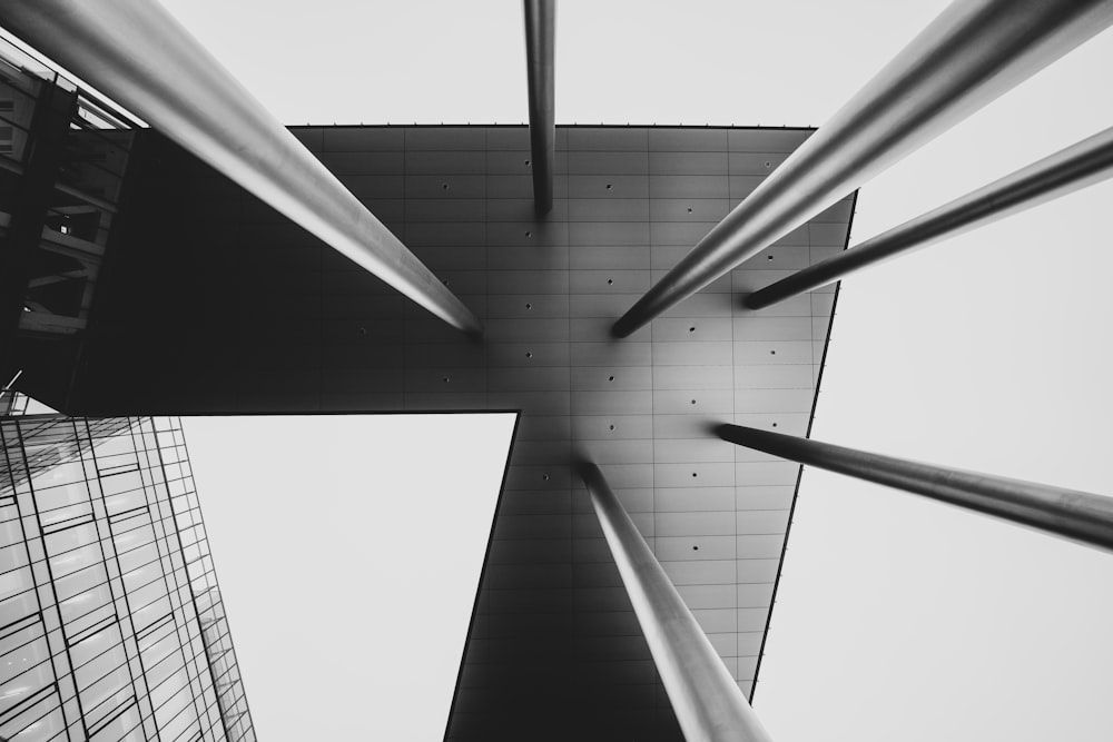 bottom view of gray building interior