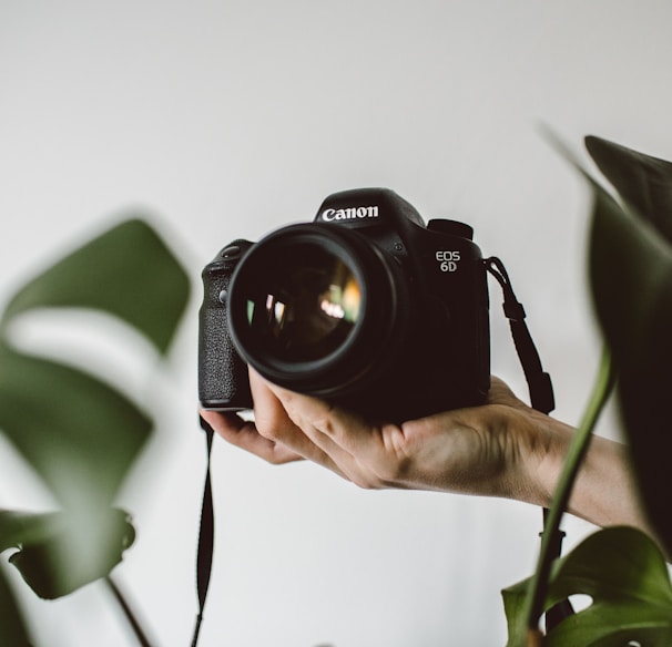 person holding Canon EOS DSLR camera