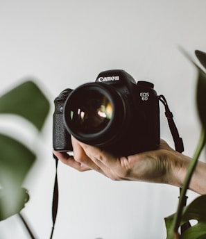 person holding Canon EOS DSLR camera