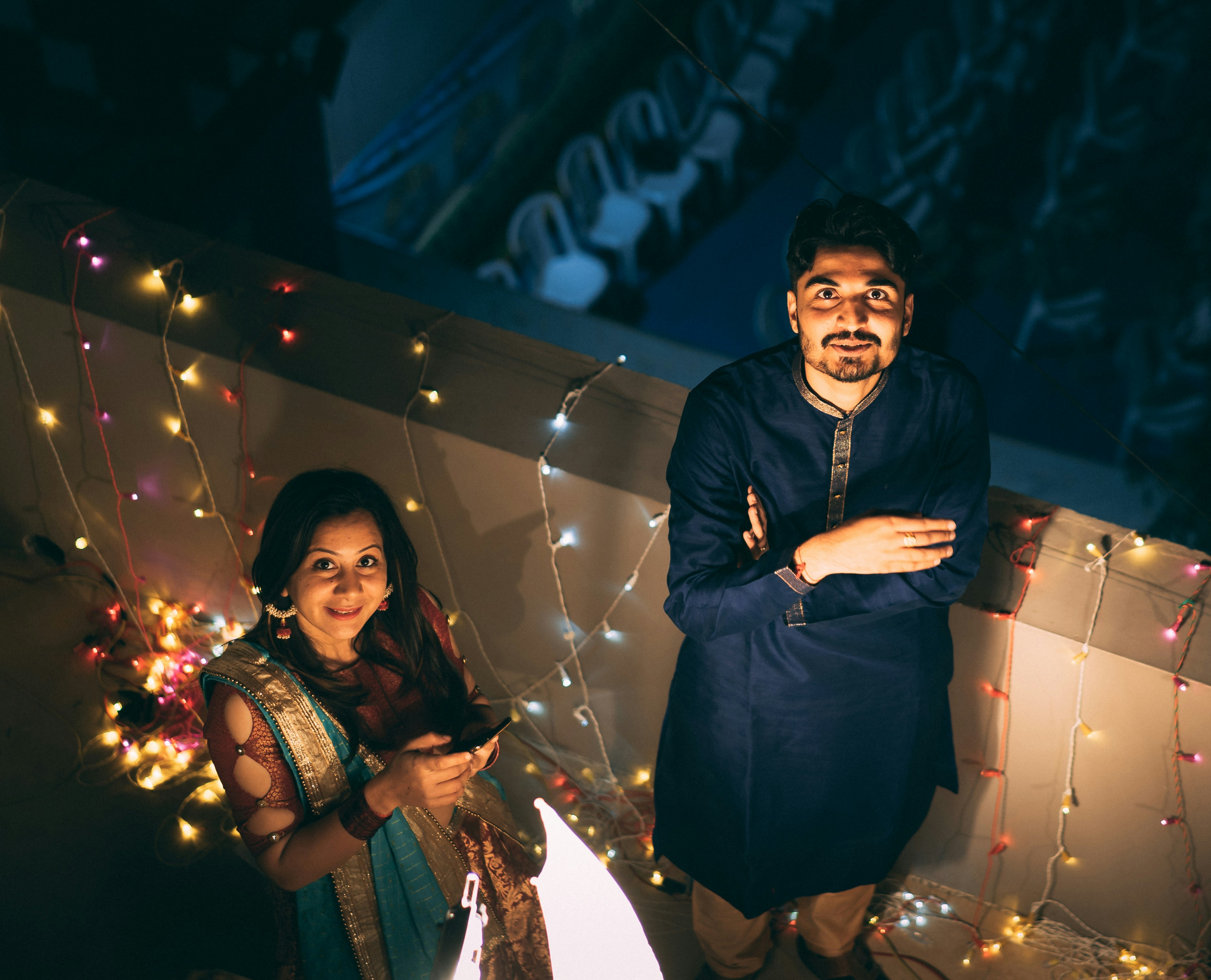 man and woman looking up