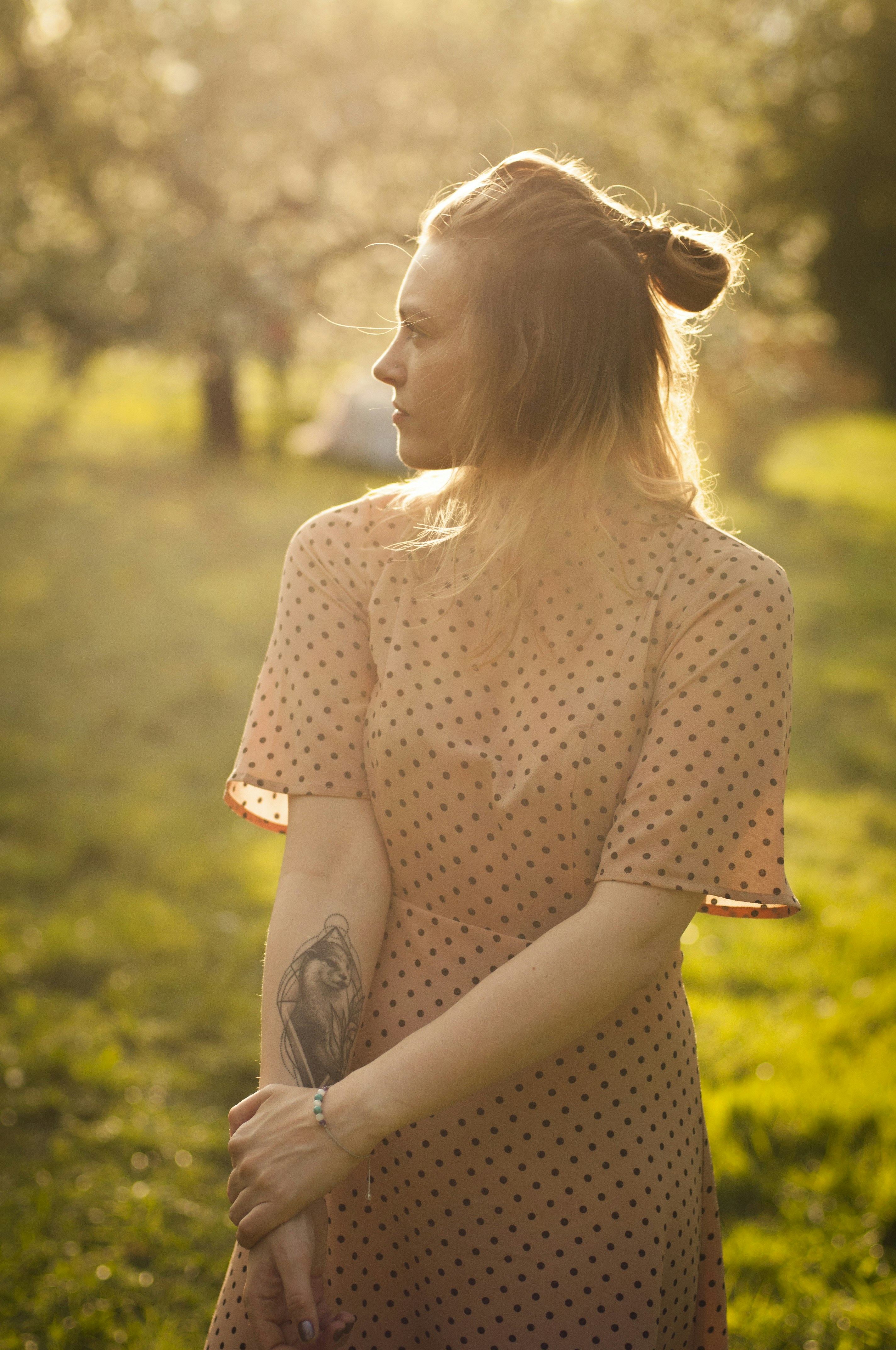 women's brown and black polka-dot short-sleeved dress