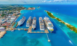 aerial photography of white and blue cruise ships during daytime