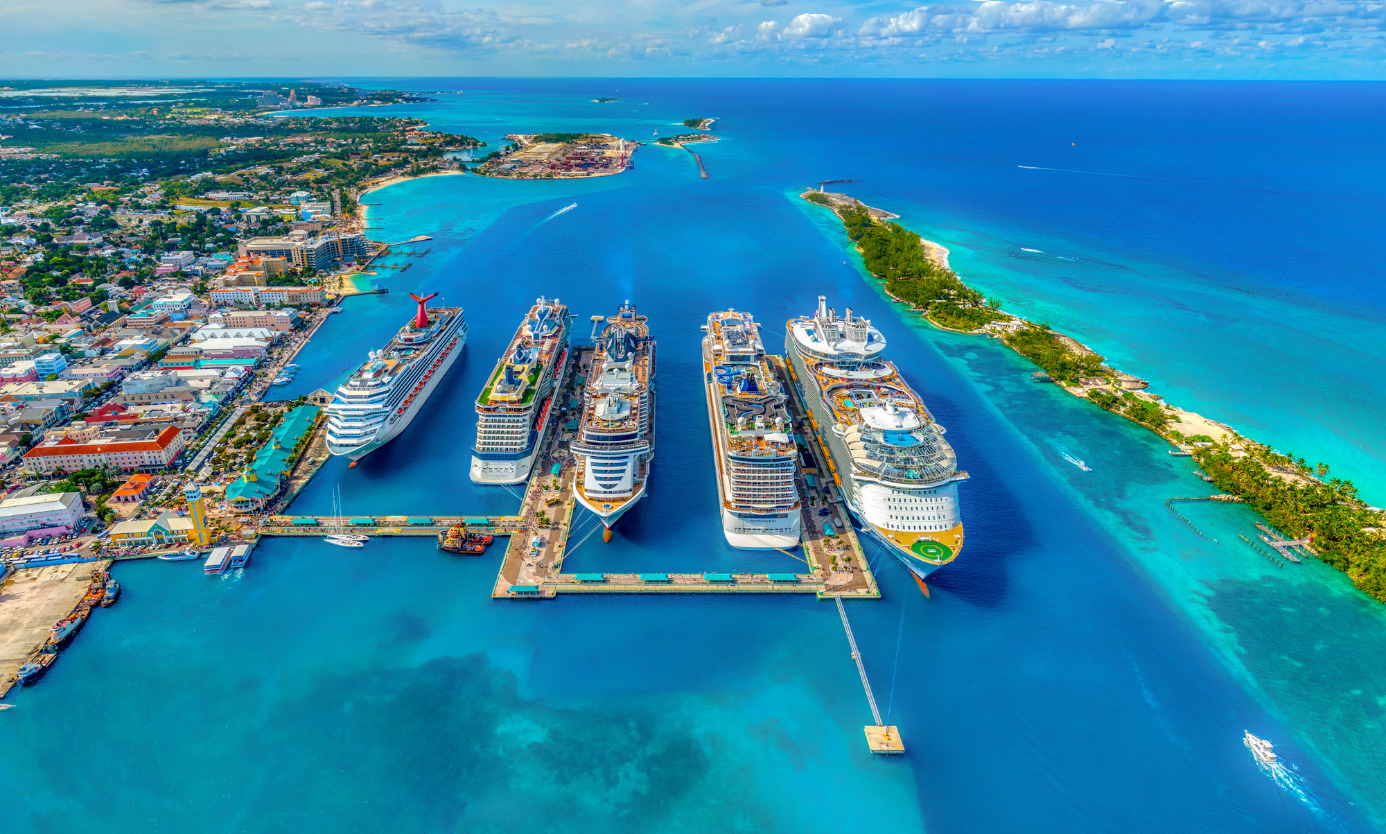 Cruise ship sailing through clear blue water