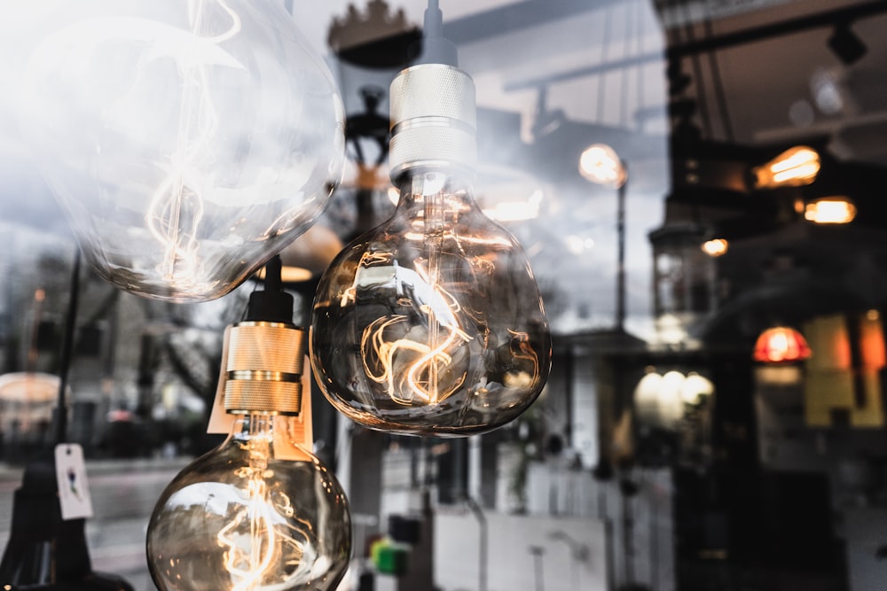 selective focus photography of turned-on Edison bulbs