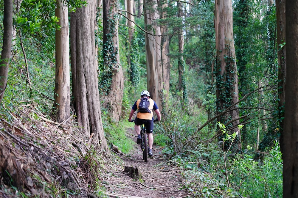 person cycling on jungle during daytime